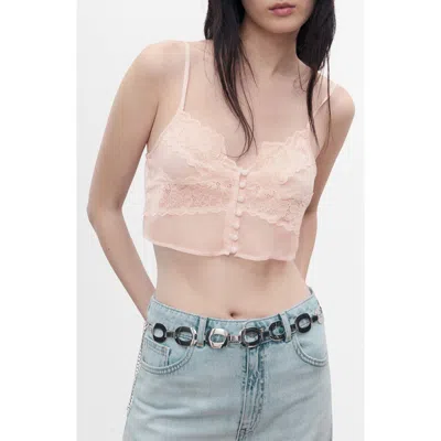 Mango Lace Crop Camisole In Pink