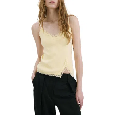 Mango Lace Detail Rib Camisole In Yellow