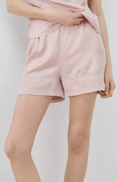 Mango Lace Detail Short Pajama Bottoms In Pink