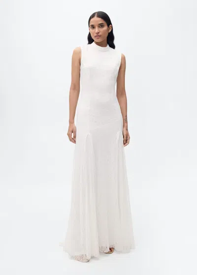 Mango Lace Dress With Dart Detail White