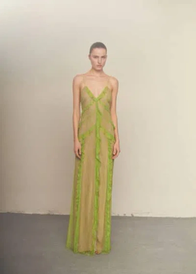 Mango Lace Dress With Ruffle Design Lime