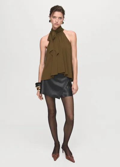 Mango Lace Flowy Top Khaki In Brown
