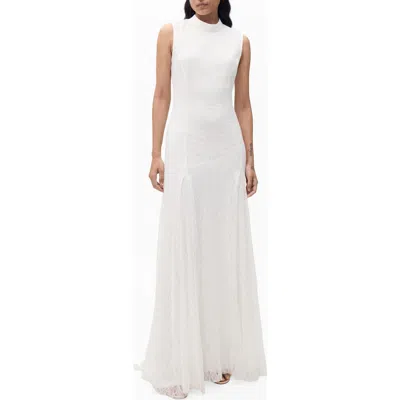 Mango Lace Godet Sleeveless Gown In White