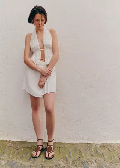Mango Lace Halter Top In White