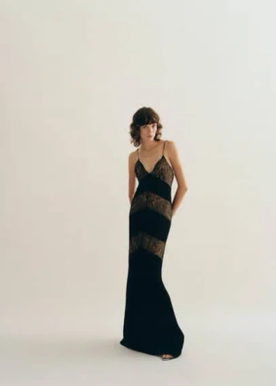 Mango Lace Panel Slip Dress Black