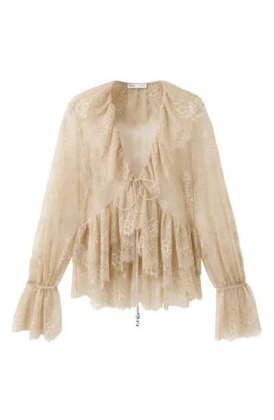 Mango Lace Ruffle Long Sleeve Shirt In Neutral