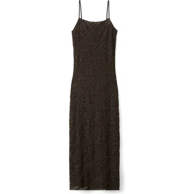 Mango Lace Sleeveless Midi Dress In Brown