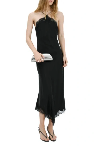 Mango Lace Sleeveless Satin Maxi Dress In Black