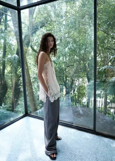 Mango Lace Top In Ecru