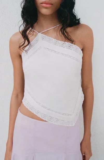 Mango Lace Trim Asymmetric Halter Neck Top In White