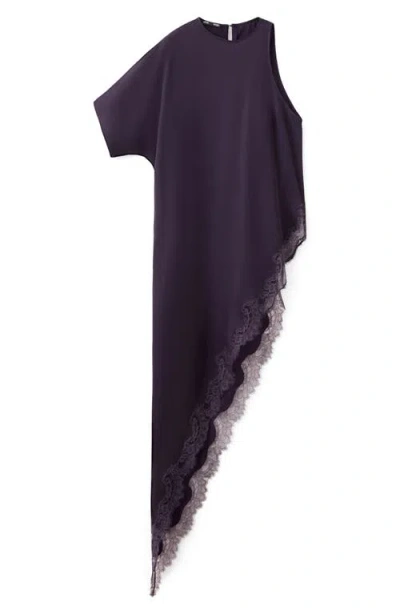 Mango Lace Trim Asymmetric Satin Top In Purple