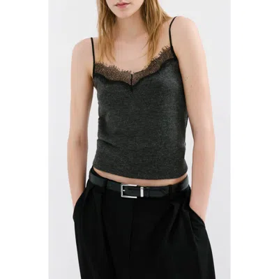 Mango Lace Trim Camisole In Gray