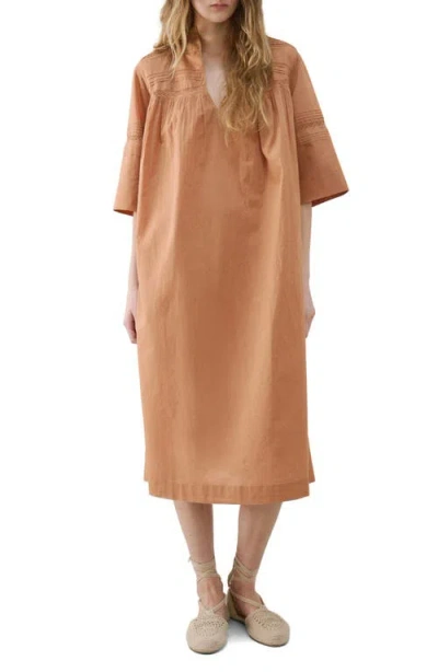 Mango Lace Trim Cotton Nightgown In Brown