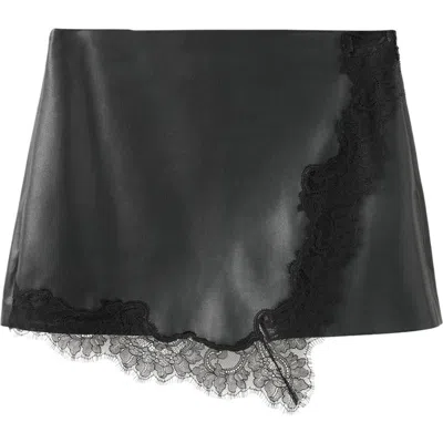 Mango Lace Trim Faux Leather Skort In Black