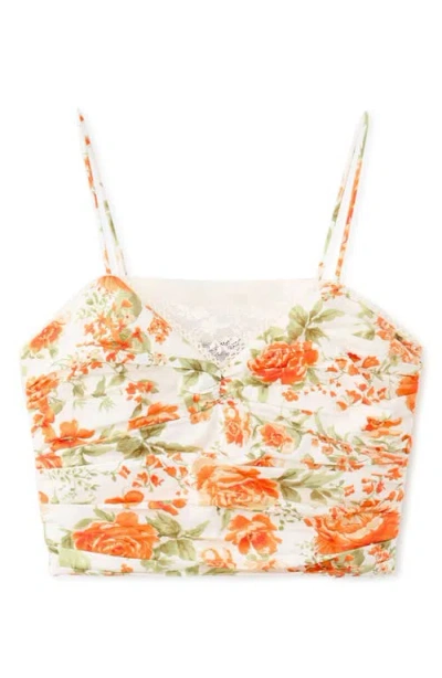 Mango Lace Trim Floral Crop Camisole In Brown