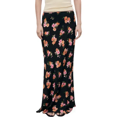 Mango Lace Trim Floral Skirt In Black