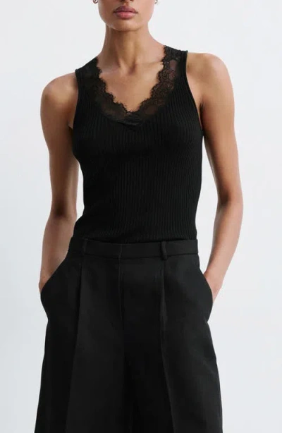 Mango Lace Trim Lyocell Tank In Black