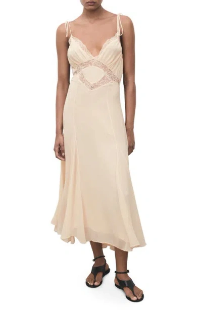 Mango Lace Trim Midi Dress In Green