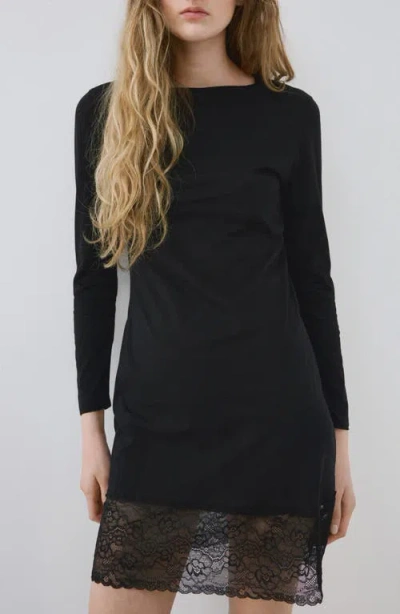 Mango Lace Trim Nightgown In Black
