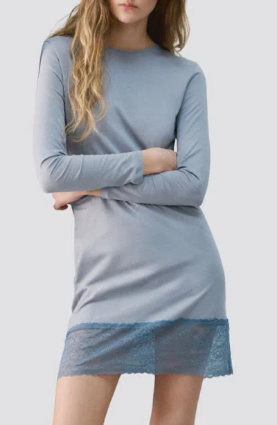 Mango Lace Trim Nightgown In Blue