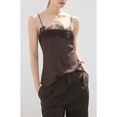 Mango Lace Trim Satin Camisole In Brown