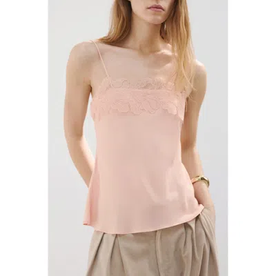 Mango Lace Trim Satin Camisole In Pink