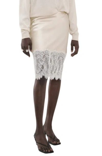 Mango Lace Trim Satin Midi Skirt In Neutral
