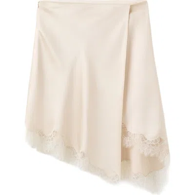 Mango Lace Trim Satin Skirt In White