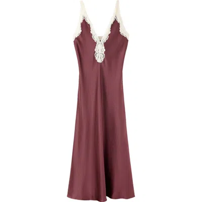 Mango Lace Trim Satin Slipdress In Brown