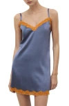 Mango Lace Trim Stretch Silk Nightgown In Multi
