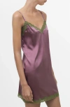 Mango Lace Trim Stretch Silk Nightgown In Purple