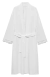 Mango Lace Trim Tie Waist Cotton Robe In White