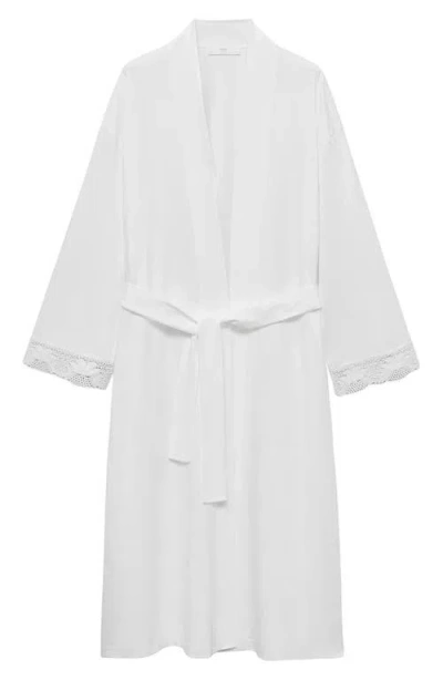 MANGO MANGO LACE TRIM TIE WAIST COTTON ROBE