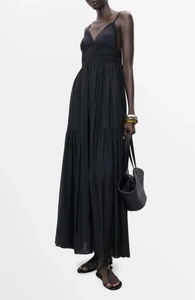 MANGO MANGO LACE TRIM TIERED MAXI SUNDRESS