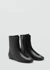 Mango Bottines Cuir Lacets Noir - Femme - 40 -  In Black