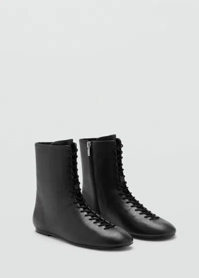 Mango Bottines Cuir Lacets Noir - Femme - 40 -  In Black
