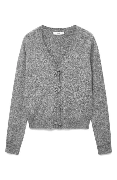Mango Wool Mix Bow Detail Cardigan In Gray