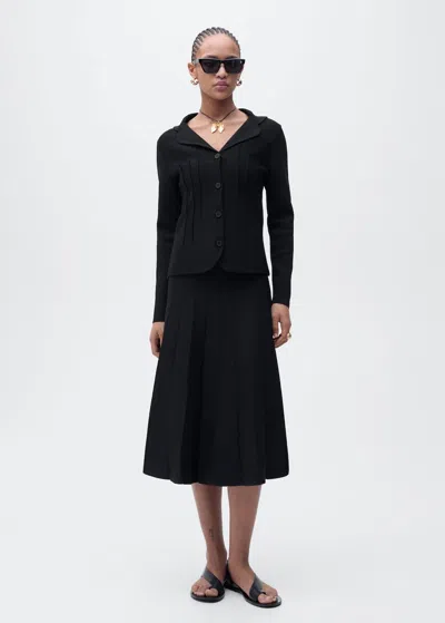 Mango Lapel Collar Knitted Jacket Black