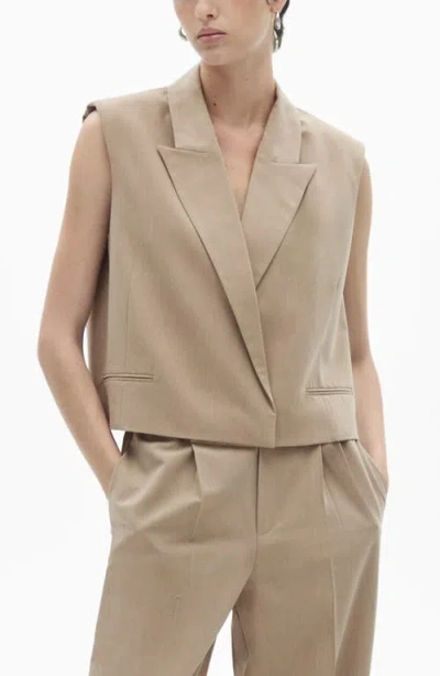 Mango Lapel Suit Vest In Beige