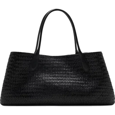 Mango Large Braided Leather Shoulder Bag In Black