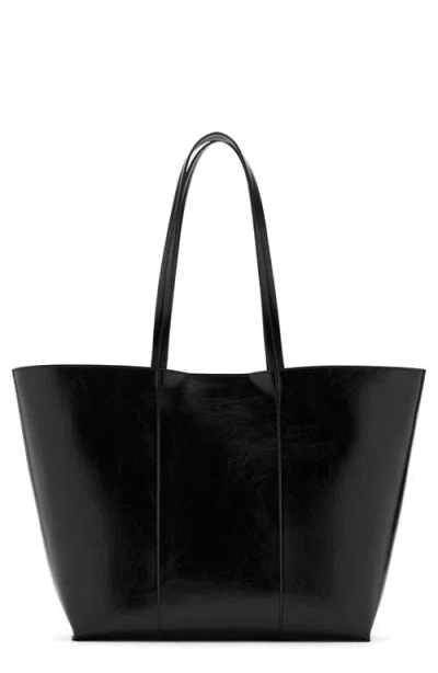 Mango Large Leather Shopper Bag In Black