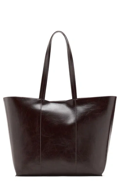 Mango Large Leather Shopper Bag In Brown