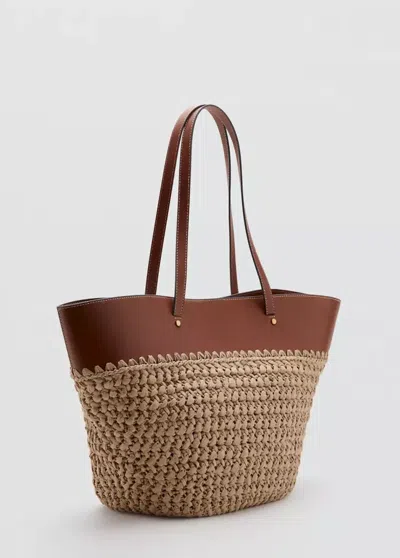 Mango Large Natural Fiber Basket In Leather