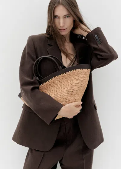 Mango Grand Sac Double Anse Fibre Naturelle Chocolat - Femme - Taille Unique -