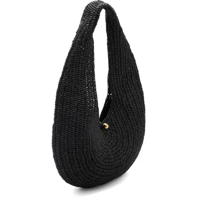 Mango Large Raffia Shoulder Bag In Black