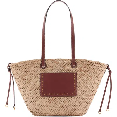 Mango Natural Fiber Double Handle Shoulder Bag Leather