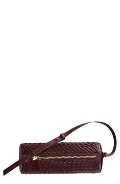 Mango Lattice Effect Cylindrical Shoulder Bag In Burgundy