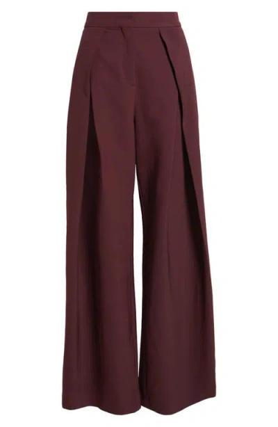 Mango Laura Pleated Wide Leg Pants In Burgundy