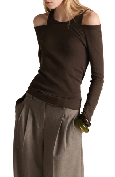 Mango Layered Cold Shoulder Sweater In Brown
