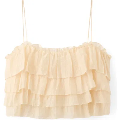 Mango Layered Ruffle Crop Camisole In Neutral